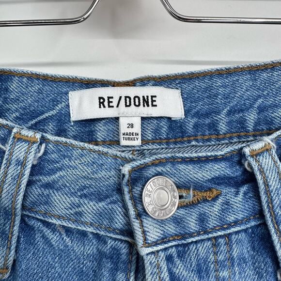 Re/Done Blue High Waisted 70s Ultra Stove Pipe Raw Hem Straight Leg Jeans Sz 28 - Picture 5 of 7
